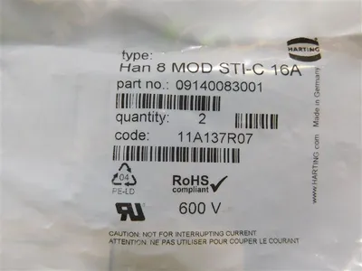 lot of 2 Harting 09140083001 Male Han Modular EE Connector Han 8 MOD STI-C  New