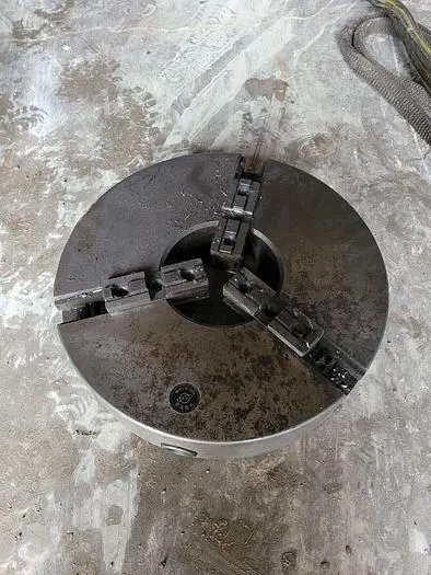 Large 15'' Diameter Flat Mounted Lathe Chuck w/5 1/4'' Thru Hole, 4'' Thick