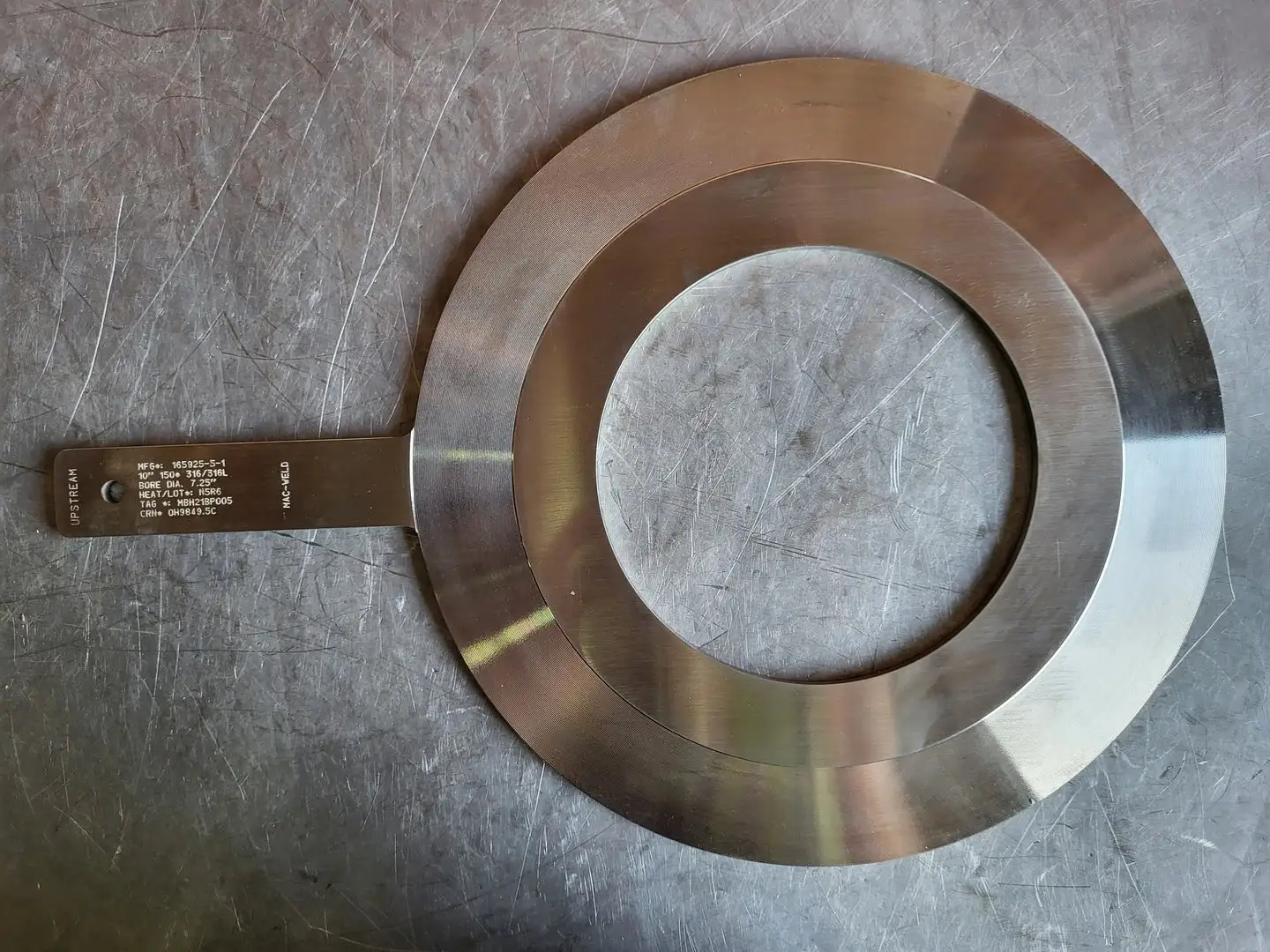 10" Paddle Orifice Plate Upstream 7.25"