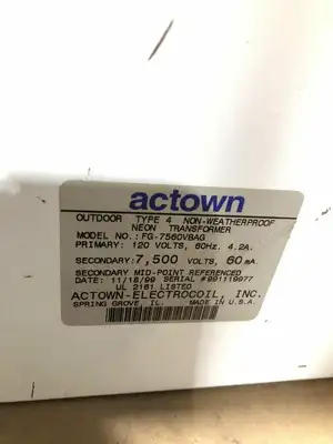 Actown FG-7560VBAG Outdoor Neon Transformer 120V 4.2A 60Hz 7500V 60mA
