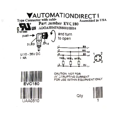 Automation Direct EVC180 Connector Cable w/ Quick-Disconnect, 4 Pole