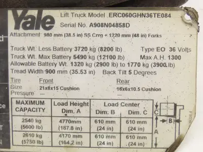 Yale Forklift Dual-Wheel Rear Axle Assembly Off ERC060GHN36TE084