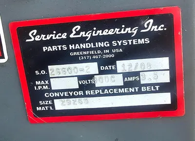 USED 2008 SERVICE ENGINEERING CO. INCLINE FEED CONVEYOR