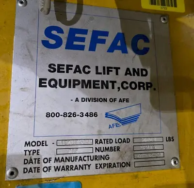 USED SEFAC LIFT & EQUIPMENT M150BF2000