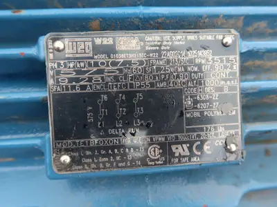 10 hp, 575 volts, 3530 rpm, 213/5TC Electric Motor 01036ET3H215TC-W22