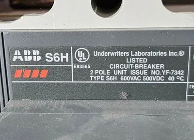 ABB S6H SACE S6 600VAC 500VDC 3 Pole Breaker. Loc5E-25