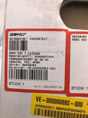 GEMU R690 PVC 1-1/2” Membrane Diaphragm Valve DN40 10bar -NIB