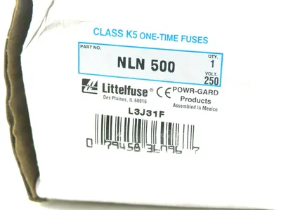 NEW LITTELFUSE NLN-500 ONE TIME FUSES CLASS K5 L3J31F NLN500