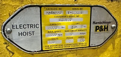 P & H 22CH22D 8,000LBS. ELECTRIC CABLE HOIST
