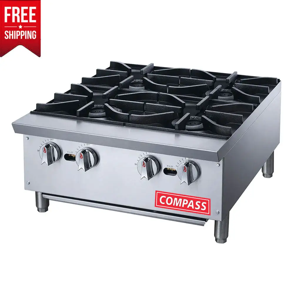 Compass DCHPA24 24" Hot Plate – 4 Burners, 112,000 BTU, NG/LP, Stainless Steel