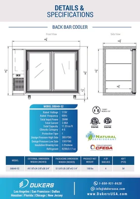 New | in-Stock Dukers New Dukers DBB48-S2 2-Door Bar and Beverage Cooler (Sliding Doors) Bottle Coolers Illinois US | Falcon Restaurant Supply #1376271