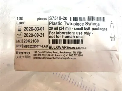 USED FISHER SCIENTIFIC LUER‑SLIP SYRINGE 20ML