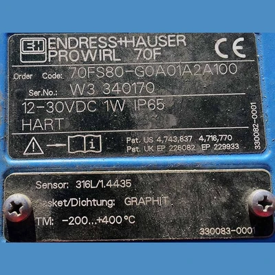 Endress & Hauser Prowirl 70F Flow Meter Valve