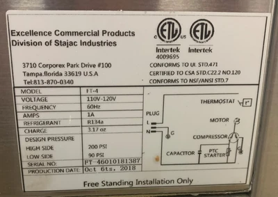 130-0039 Excellence FT-4 Ice Cream Storage Freezer