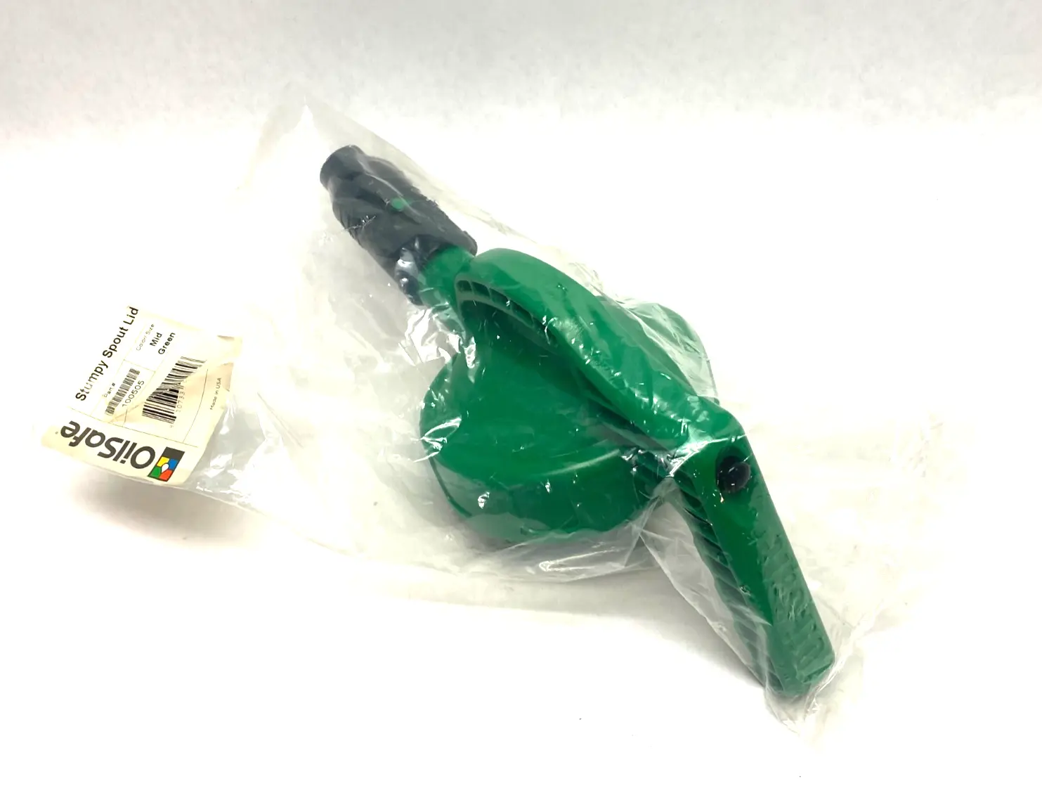 USED OILSAFE WIDE STUMPY SPOUT LID, MID GREEN