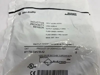 New | in-Stock ALLEN-BRADLEY INDUCTIVE PROXIMITY SENSOR 8MM SENSE, METAL FACE, THREADED BARREL Proximity Sensors | Maverick Industrial Sales #1102477