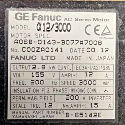 FANUC A06B-0143-B077#7008 A06B0143B0777008 SERVO MOTOR AC A12/3000