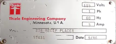 SPC9388  Labeling equipment Thiele Engineering Co. reciprocating placer model 208 RECIP PLACER, 60 coupons per minute