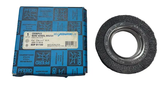 PFERD 4-1/4" Crimped Wire Wheel Brush, Medium Face, 2" Arbor Hole, .006 CS Wire USA Made