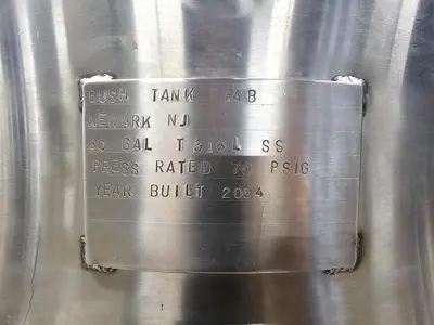 Used 60 Gallon Jacketed Tank, 316L Stainless Steel