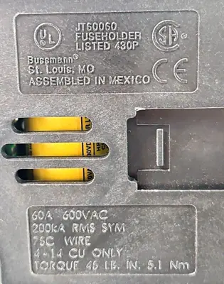 Cooper Bussmann JTN60060 Fuse Holder 35-60 A 600 V loc4A14