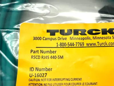 RSCD RJ45 440-5M | Turck  Industrial Ethernet Cordset 5m Length U-16027 - New