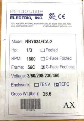 USED STERLING ELECTRIC ELECTRIC MOTOR 3-PHASE