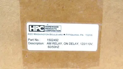 NEW HOMEWOOD PRODUCTS CORP. 1502492 TIMING RELAY