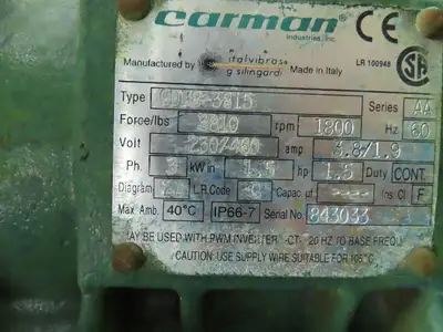 Carman 5GBD 60" Vibratory Hopper Bin Discharge 1.5 hp CD18-3815 230/460v 3ph