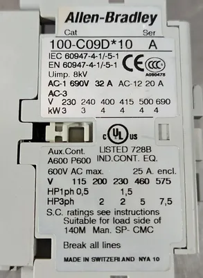 Allen Bradley 100-C09D*10 Ser A Contactor Loc 4C-4