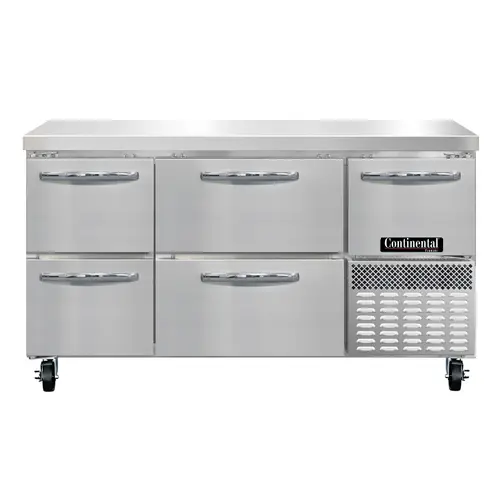 Continental FA60N-D 60" W Worktop Freezer W/ (3) Sections, (1) Door, (4) Drawers, 115v