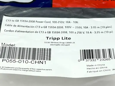 New | in-Stock Tripp Lite P055-010-CHN1 Misc Electrical & Power Parts Michigan US | Maverick Industrial Sales #1489448