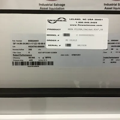 Flow Sciences ETA603027ABA/85502A941/C-8251 Top Mount Safety Enclosure Hepa Filter