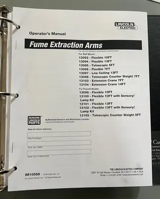 LINCOLN ELECTRIC WELD FUME CONTROL SYSTEM(NEW & NEVER INSTALLED) STOCK # 0888525