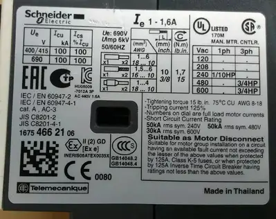 Schneider Electric GV2ME06 Motor Circuit Breaker IEC/EN 60947-4-1 4D8