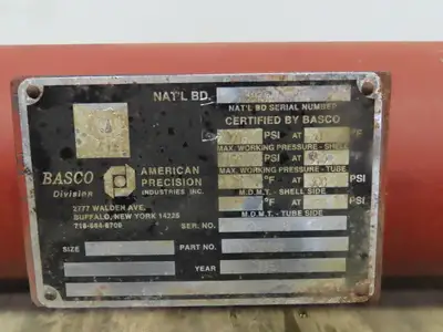 American Precision Size 08060 Shell & Tube Heat Exchanger 300PSI WP