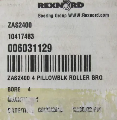 NEW REXNORD ZAS2400 PILLOW BLOCK BEARING 4" BORE
