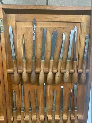 5986-385 Antique Holtzapffel & Co Ornamental Lathe 54 Turning Tools Chisel Set, London