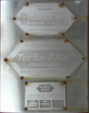 SPC1926  Evaporator 97 sq.ft. Rodney Hunt thin film evaporator, 316 SS
