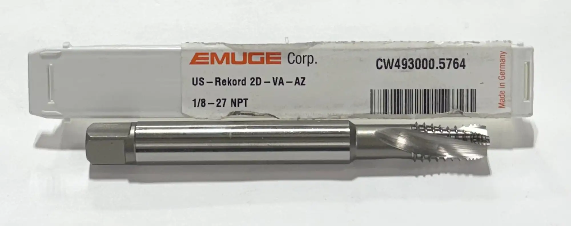 Emuge 1/8"-27 NPT Cobalt Pipe Tap, 3 Flute Spiral, 2P-3P