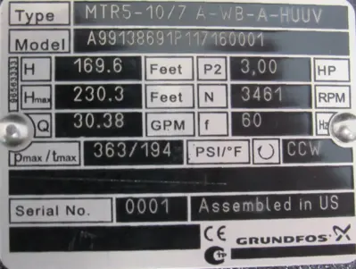 NEW GRUNFOS MTR5-10/7-A-WB-A-HUUV COOLANT PUMP 99138691 MTR5107AWBAHUUV