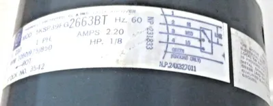USED GENERAL ELECTRIC 3542 OVERLOAD PROTECTION 5KSP39FG2663BT 1050RPM 3 SPEED