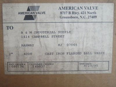Used AMERICAN VALVE _UNKNOWN_ Valves/Fittings | OCO Industrial #1741331