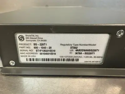 ShoreTel ShoreGear SG-220T1 Voice Switch 600-1043-20 (12.5.5)