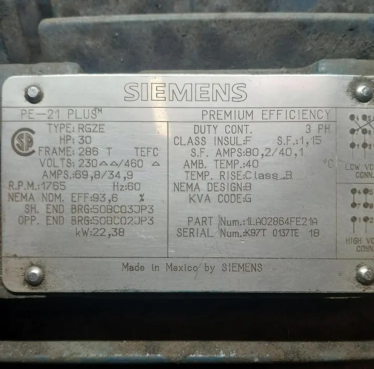 Used SIEMENS RGZE (PE‑21 PLUS™) A.C. Motors Tennessee US | BAKE Marketing #896524