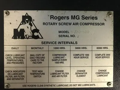 Used 2007 Rogers Machinery Company 30-RMC-MG30-100 High Pressure Air Compressors Oregon US | [EZ] EZ Systems #1281244
