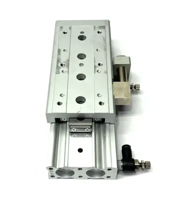 USED SMC GUIDED SLIDE TABLE CYLINDER, 20MM BORE, 75MM STROKE ADJUSTABLE