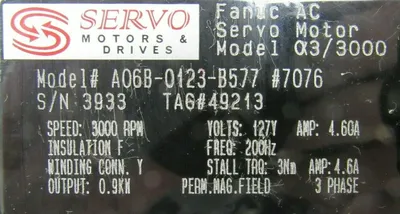 USED FANUC A06B-0123-B577#7076 SERVO MOTOR A06B0123B5777076