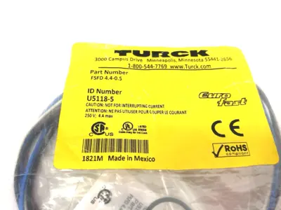 NEW TURCK EUROFAST PANEL MOUNT RECEPTACLE CONNECTOR M12 4-PIN U5118-5