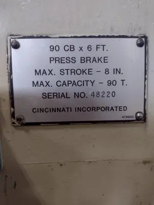 90 TON X 8' CINCINNATI MODEL 90CBX6 HYDRAULIC PRESS BRAKE: STOCK #16451